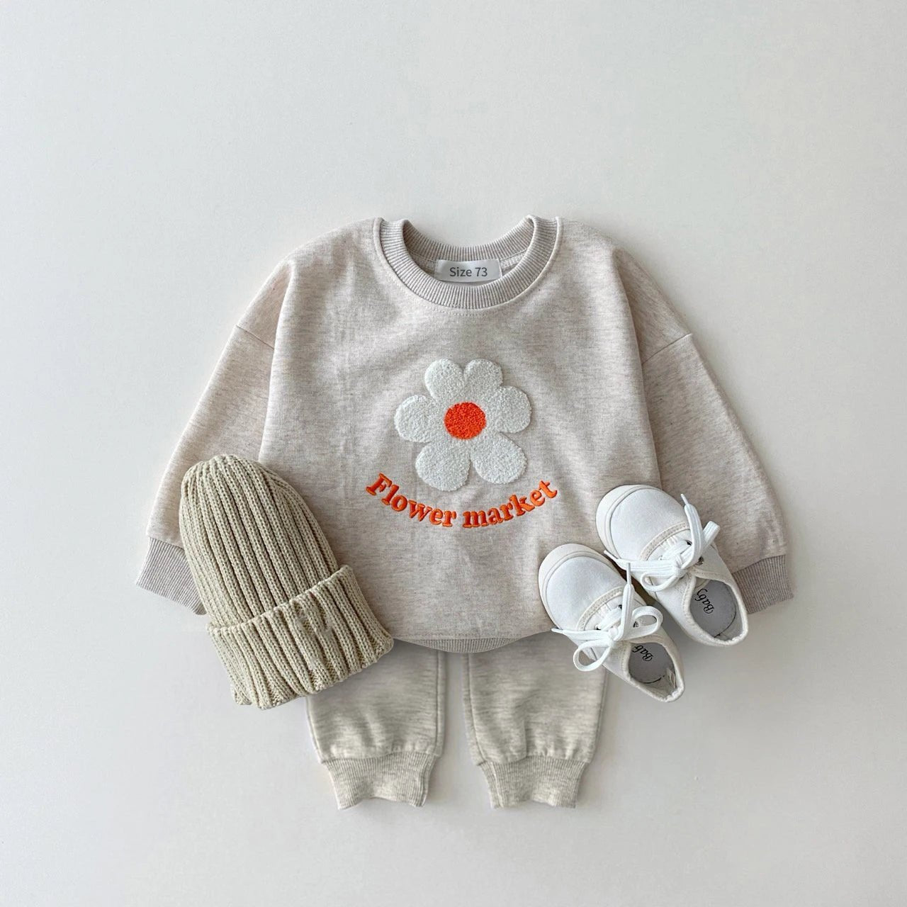 Korea Girls Organic Cotton Flowers Sweatshirt+Pants 2 Pcs/Set Tracksuit Toddler Girl Clothes Set Baby Girls Boutique Outfits Hot - Baby Organic