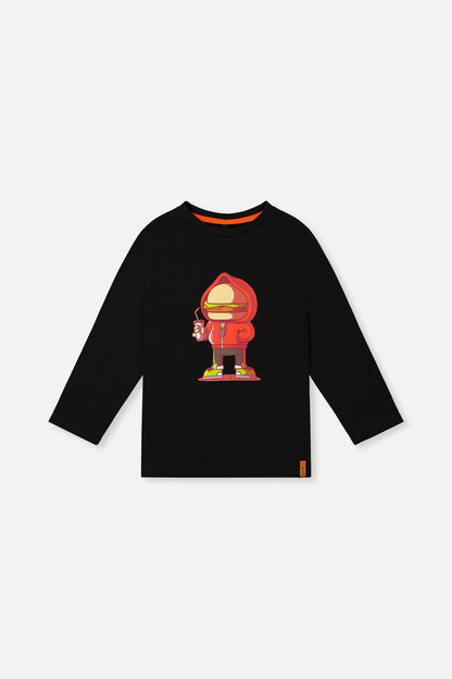 Long Sleeve Organic Cotton T-Shirt Black And Red - Baby Organic