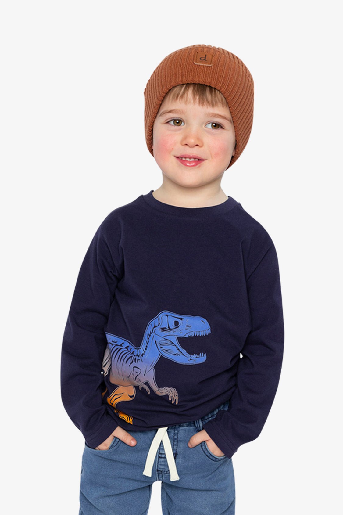 Long Sleeve Organic Cotton T-Shirt Dark Blue And Orange - Baby Organic