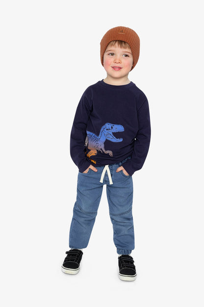 Long Sleeve Organic Cotton T-Shirt Dark Blue And Orange - Baby Organic
