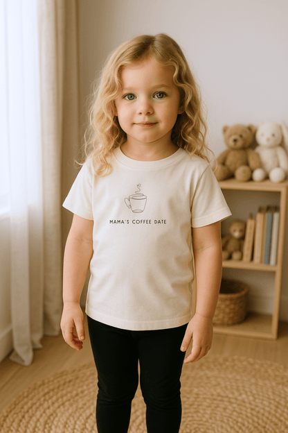Mama’s Coffee Date Kids T-Shirt cozy kids lifestyle outfit organic cotton fabric