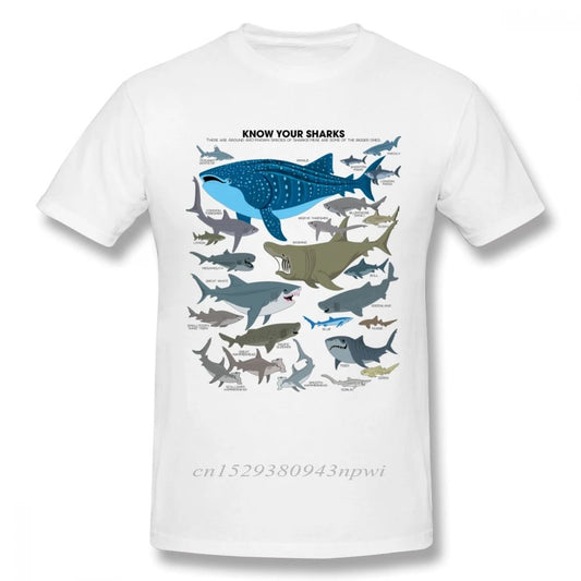 Marine Organisms Sharks T Shirt for Man Vintage Style Short Sleeve Organic Cotton Big Size Camiseta Tee Shirt - Baby Organic