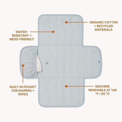 Mini Maven Portable Changing Pad – Travel Diaper Clutch for Babies, Organic Cotton & Water-Resistant, Compact Foldable Diaper Changing Mat with Pocket (Blue) - Baby Organic