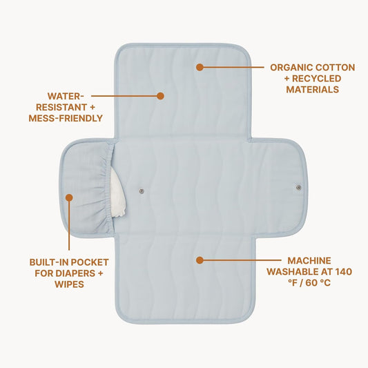 Mini Maven Portable Changing Pad – Travel Diaper Clutch for Babies, Organic Cotton & Water-Resistant, Compact Foldable Diaper Changing Mat with Pocket (Blue) - Baby Organic