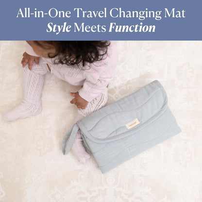 Mini Maven Portable Changing Pad – Travel Diaper Clutch for Babies, Organic Cotton & Water-Resistant, Compact Foldable Diaper Changing Mat with Pocket (Blue) - Baby Organic