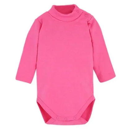 Newborn Baby Girls Long-Sleeve Cotton High-Necked Bodysuit 9-24M Winter Autumn Solid Onesie Color Jumpsuit Onesies Girl Playsuit - Baby Organic