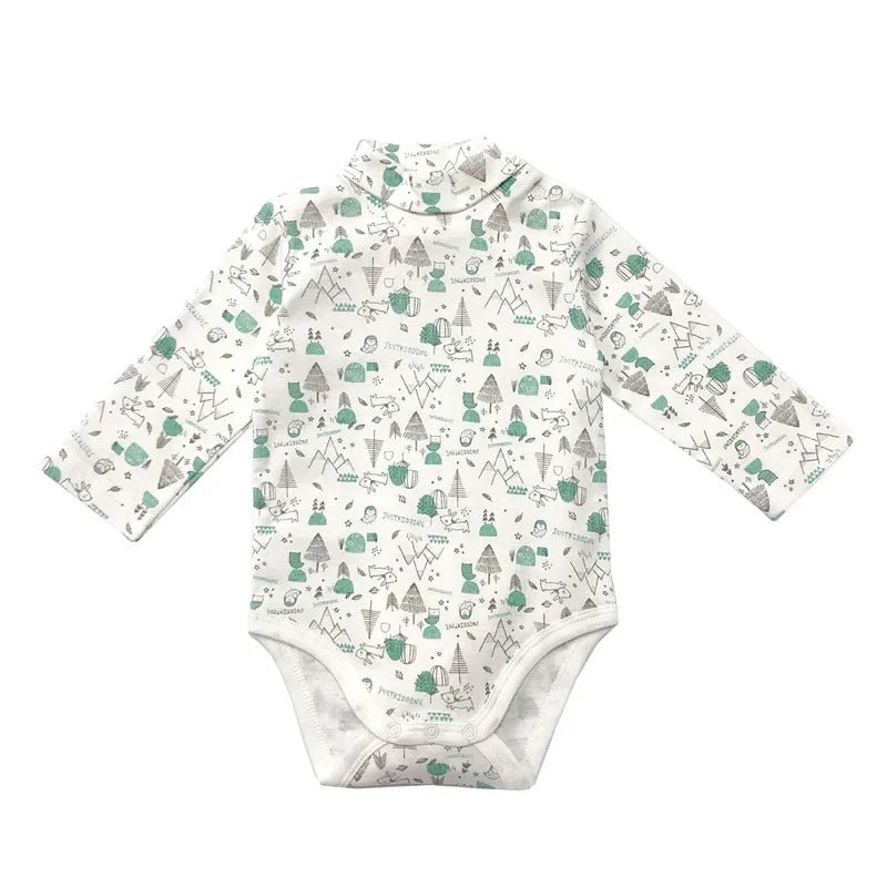 Newborn Baby Girls Long-Sleeve Cotton High-Necked Bodysuit 9-24M Winter Autumn Solid Onesie Color Jumpsuit Onesies Girl Playsuit - Baby Organic