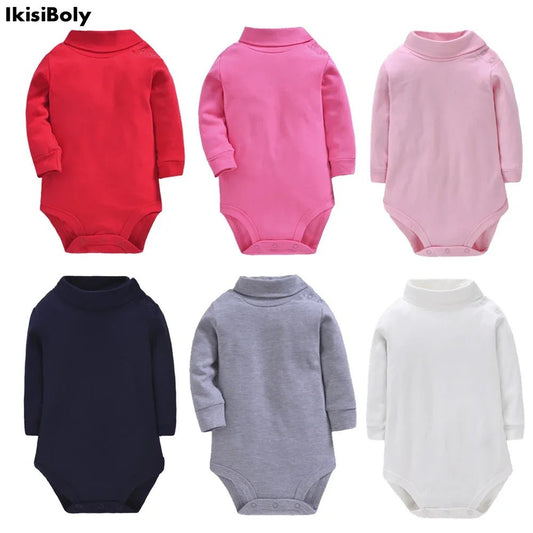 Newborn Baby Girls Long-Sleeve Cotton High-Necked Bodysuit 9-24M Winter Autumn Solid Onesie Color Jumpsuit Onesies Girl Playsuit - Baby Organic
