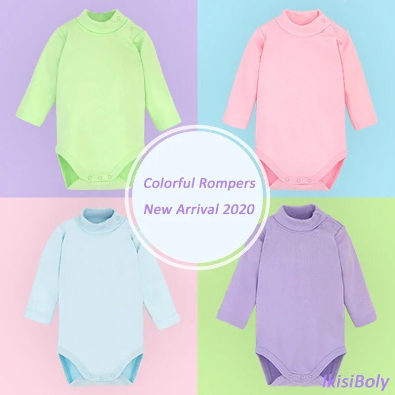 Newborn Baby Girls Long-Sleeve Cotton High-Necked Bodysuit 9-24M Winter Autumn Solid Onesie Color Jumpsuit Onesies Girl Playsuit - Baby Organic