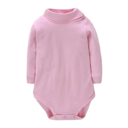 Newborn Baby Girls Long-Sleeve Cotton High-Necked Bodysuit 9-24M Winter Autumn Solid Onesie Color Jumpsuit Onesies Girl Playsuit - Baby Organic