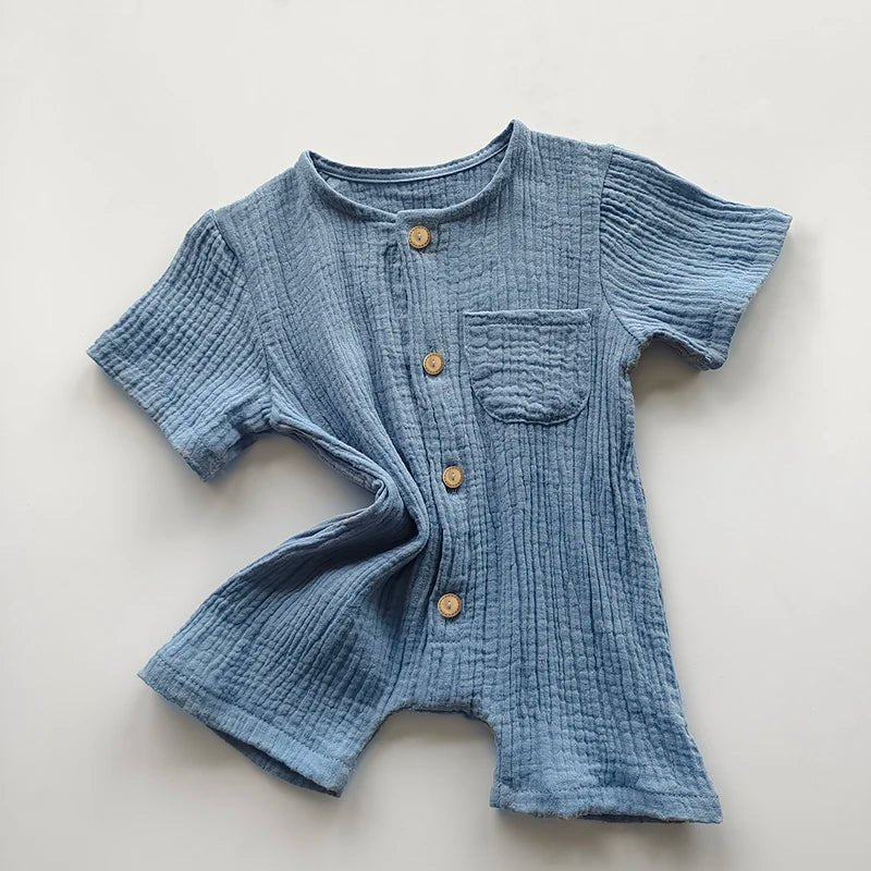 Newborn Baby Unisex Short Sleeves Romper Organic Cotton Crew Neck Navy Romper Bodysuit Unisex One-Piece Summer Romper Clothes - Baby Organic