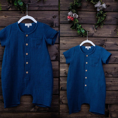 Newborn Baby Unisex Short Sleeves Romper Organic Cotton Crew Neck Navy Romper Bodysuit Unisex One-Piece Summer Romper Clothes - Baby Organic