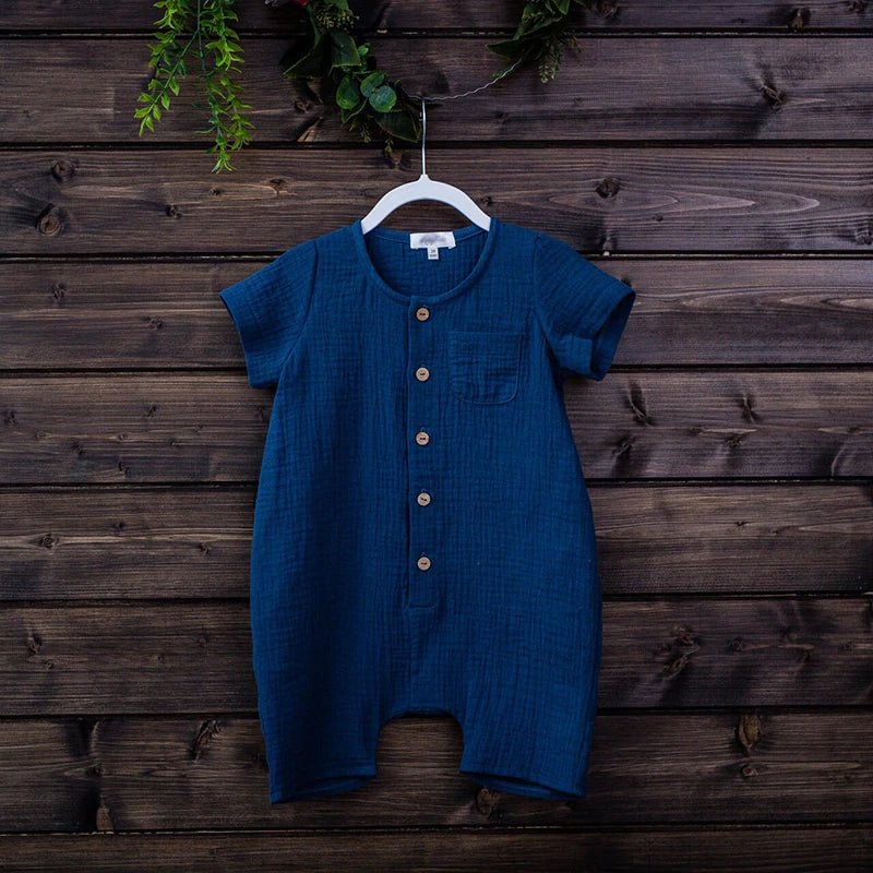 Newborn Baby Unisex Short Sleeves Romper Organic Cotton Crew Neck Navy Romper Bodysuit Unisex One-Piece Summer Romper Clothes - Baby Organic