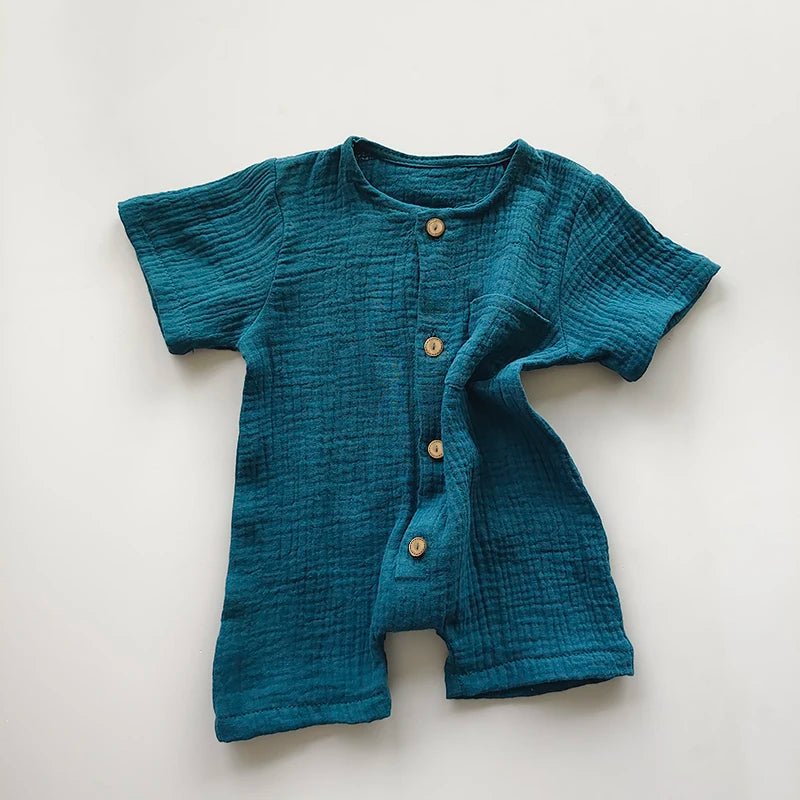 Newborn Baby Unisex Short Sleeves Romper Organic Cotton Crew Neck Navy Romper Bodysuit Unisex One-Piece Summer Romper Clothes - Baby Organic