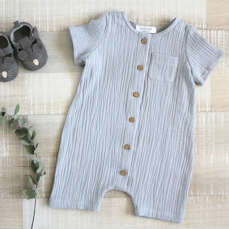Newborn Baby Unisex Short Sleeves Romper Organic Cotton Crew Neck Navy Romper Bodysuit Unisex One-Piece Summer Romper Clothes - Baby Organic