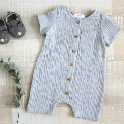 Newborn Baby Unisex Short Sleeves Romper Organic Cotton Crew Neck Navy Romper Bodysuit Unisex One-Piece Summer Romper Clothes - Baby Organic