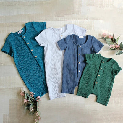 Newborn Baby Unisex Short Sleeves Romper Organic Cotton Crew Neck Navy Romper Bodysuit Unisex One-Piece Summer Romper Clothes - Baby Organic