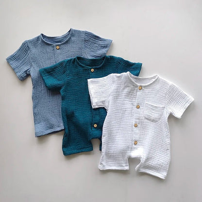 Newborn Baby Unisex Short Sleeves Romper Organic Cotton Crew Neck Navy Romper Bodysuit Unisex One-Piece Summer Romper Clothes - Baby Organic