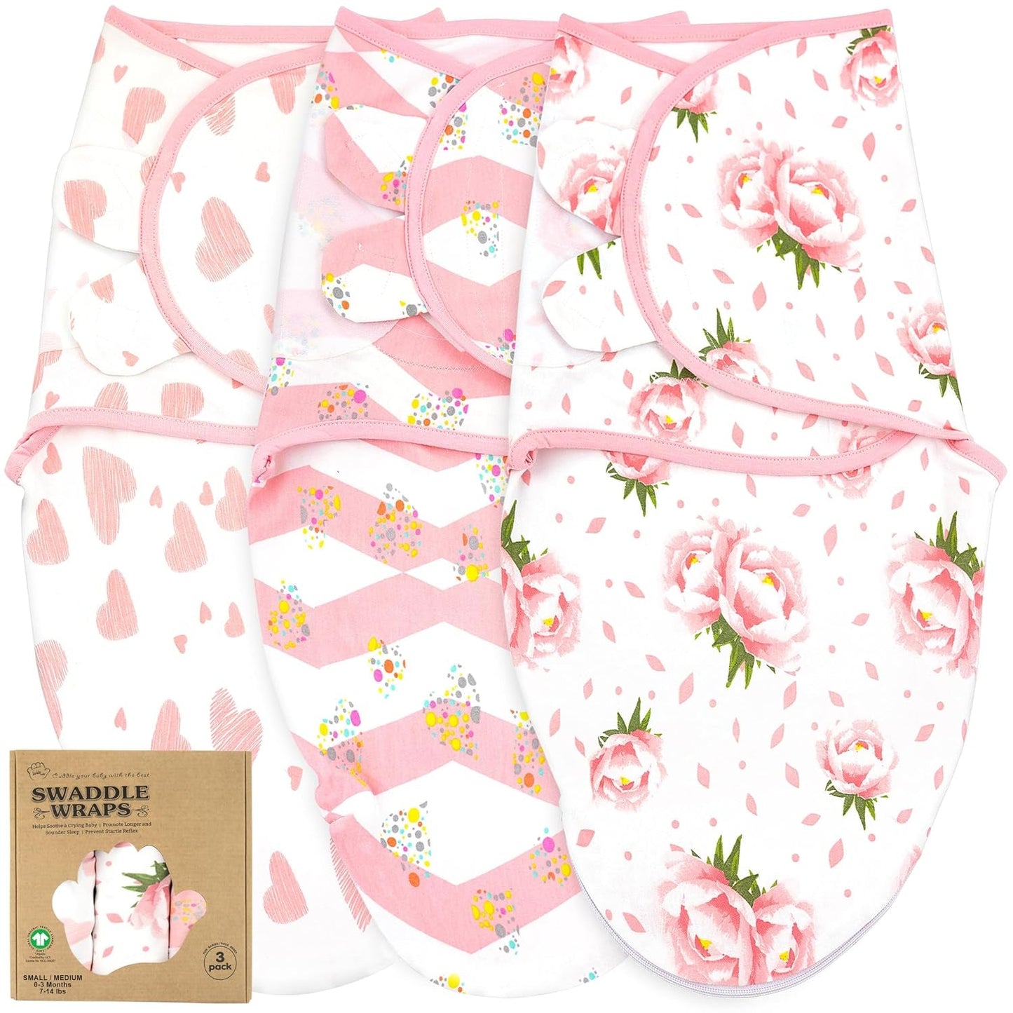 Newborn Swaddle Blanket for 0-3 Month, Swaddles for Newborns Baby Girls Boys, 100% Organic Cotton Nursery Swaddling Blankets, Adjustable Sleep Sack for Babies (3-Pack) - Baby Organic