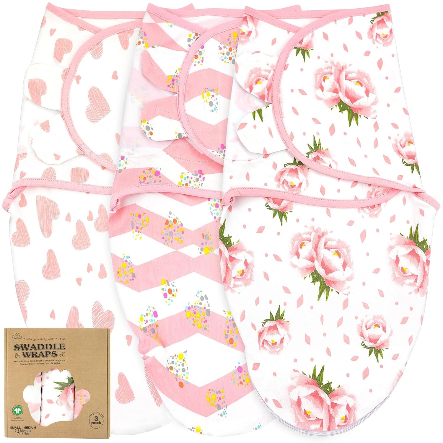 Newborn Swaddle Blanket for 0-3 Month, Swaddles for Newborns Baby Girls Boys, 100% Organic Cotton Nursery Swaddling Blankets, Adjustable Sleep Sack for Babies (3-Pack) - Baby Organic