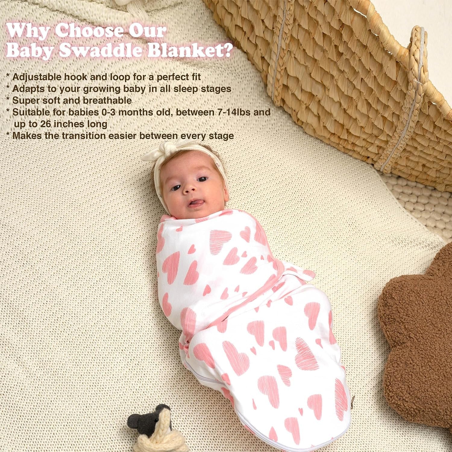Newborn Swaddle Blanket for 0-3 Month, Swaddles for Newborns Baby Girls Boys, 100% Organic Cotton Nursery Swaddling Blankets, Adjustable Sleep Sack for Babies (3-Pack) - Baby Organic