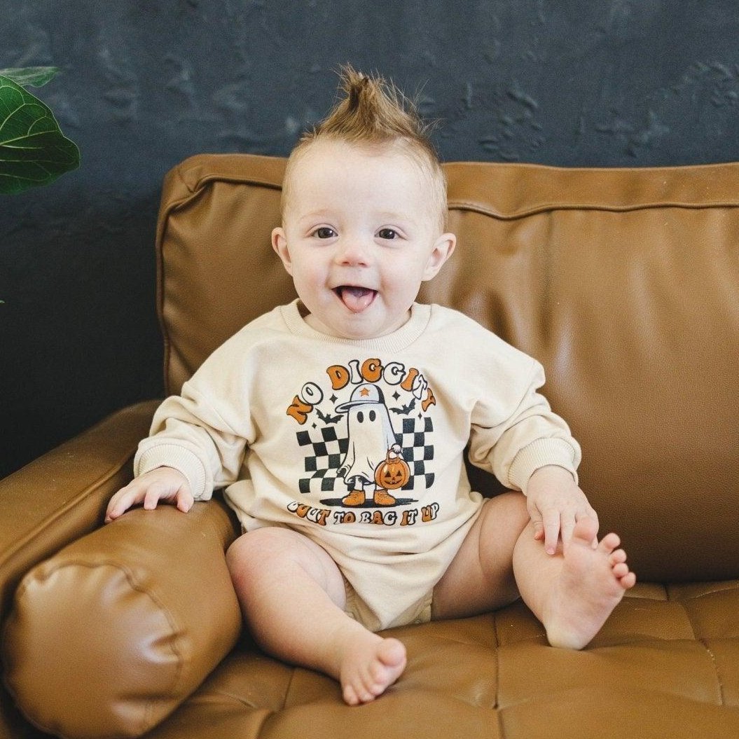 No Diggity Bout to Bag It Up Organic Cotton Sweatshirt Romper - Baby Organic