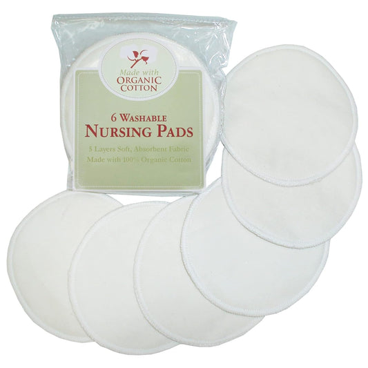 Nursing Pads Made with Organic Cotton - Soft, Breathable, Absorbent & Washable, Natural Color, 6 Count - Baby Organic