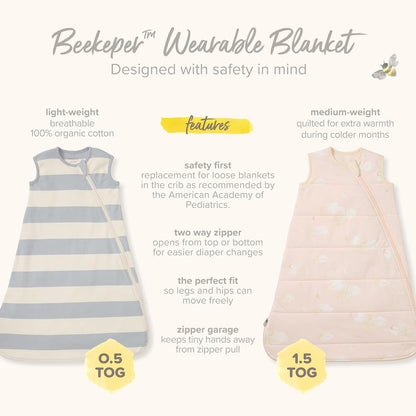 Organic Beekeeper Infant Wearable Blanket, Unisex Swaddle | Cozy 2-Way Zip Sleep Sack Is Available in Lightweight 0.5 TOG or Medium Weight 1.5 TOG Options for a Great Night'S Sleep - Baby Organic