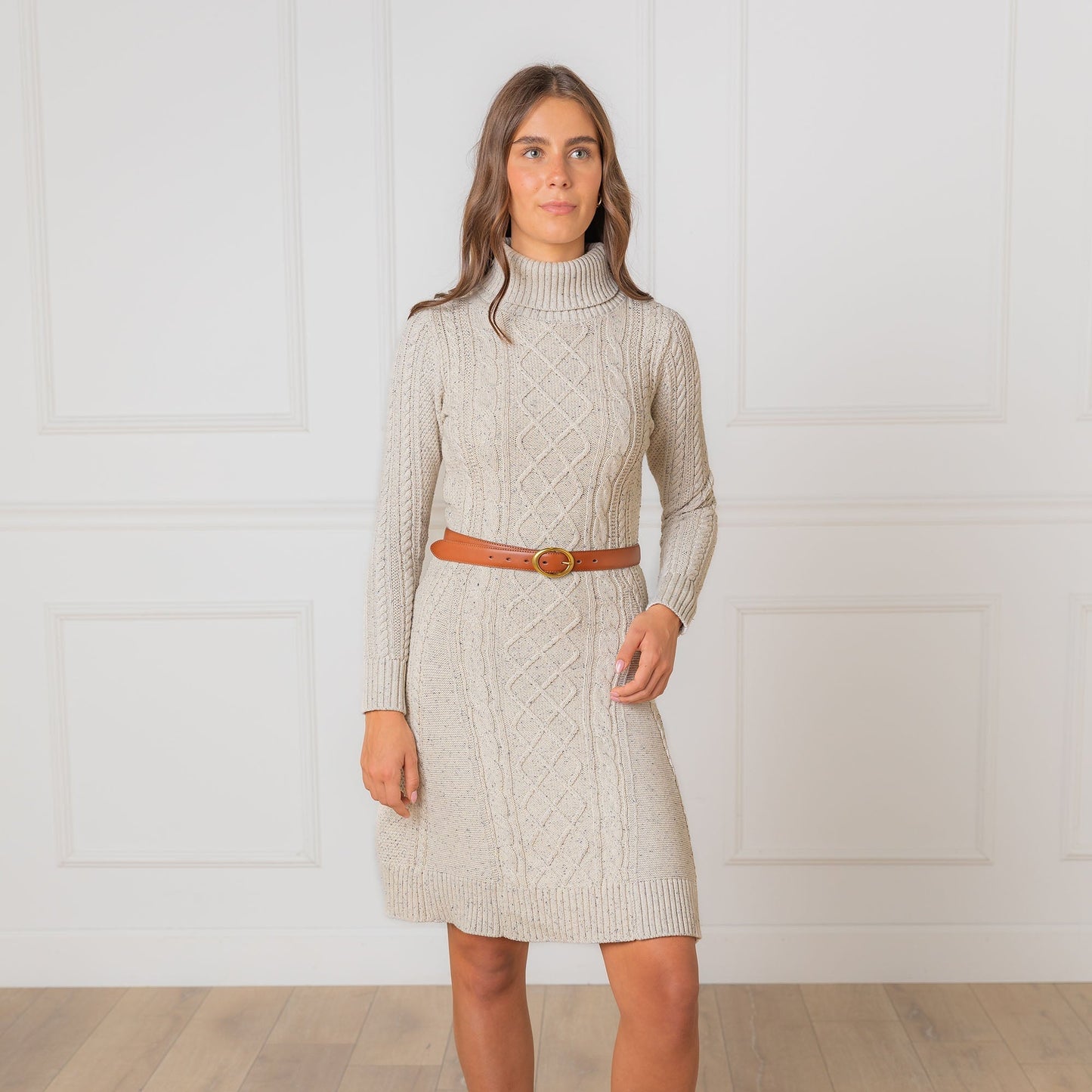 Organic Cable Sweater Dress cozy breathable cotton knitwear