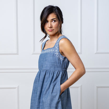 Organic Chambray Dress with Embroidery - Baby Organic