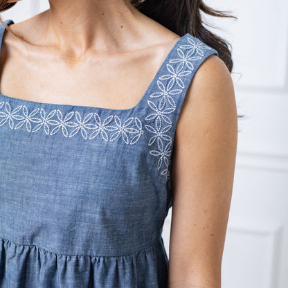 Organic Chambray Dress with Embroidery - Baby Organic