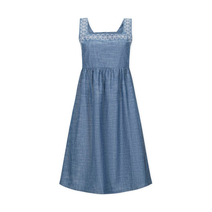 Organic Chambray Dress with Embroidery - Baby Organic