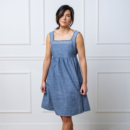 Organic Chambray Dress with Embroidery - Baby Organic