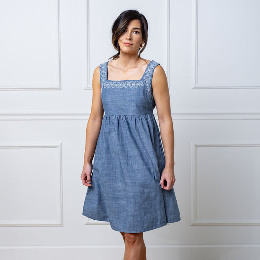 Organic Chambray Dress with Embroidery - Baby Organic