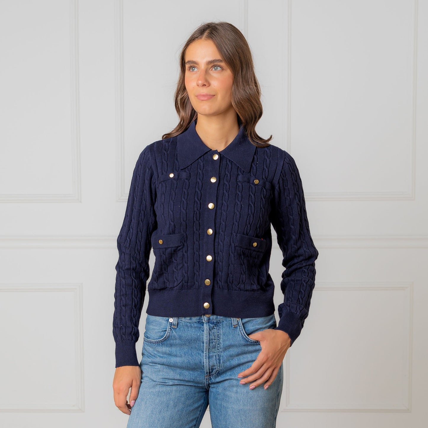 Organic Collared Cardigan soft organic cotton knit button sweater