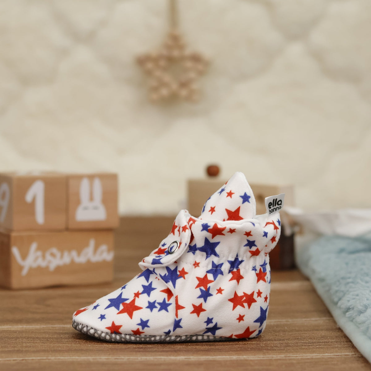 Organic Cotton Baby Booties, Non-Slip Sole, Cotton Newborn Booties Home Nursery Shoes, U.S. Flag - Baby Organic