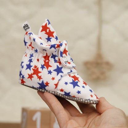 Organic Cotton Baby Booties, Non-Slip Sole, Cotton Newborn Booties Home Nursery Shoes, U.S. Flag - Baby Organic