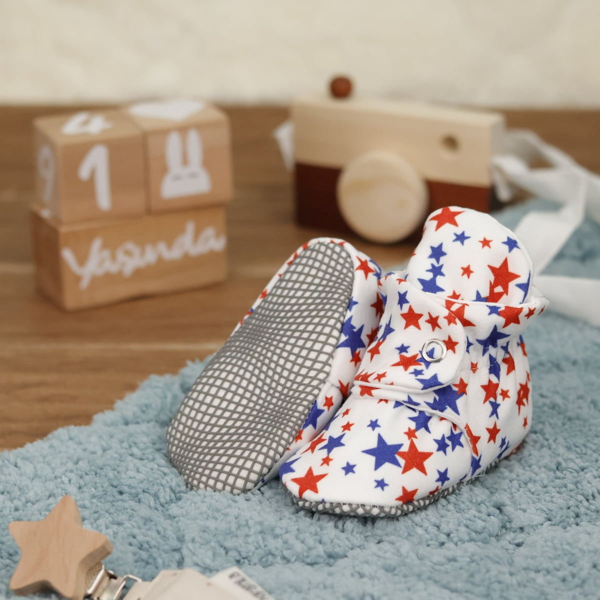 Organic Cotton Baby Booties, Non-Slip Sole, Cotton Newborn Booties Home Nursery Shoes, U.S. Flag - Baby Organic
