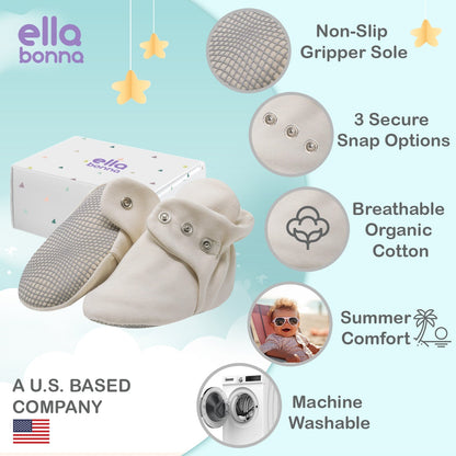 Organic Cotton Baby Booties, Non-Slip Sole, Cotton Newborn Booties Home Nursery Shoes, White - Baby Organic