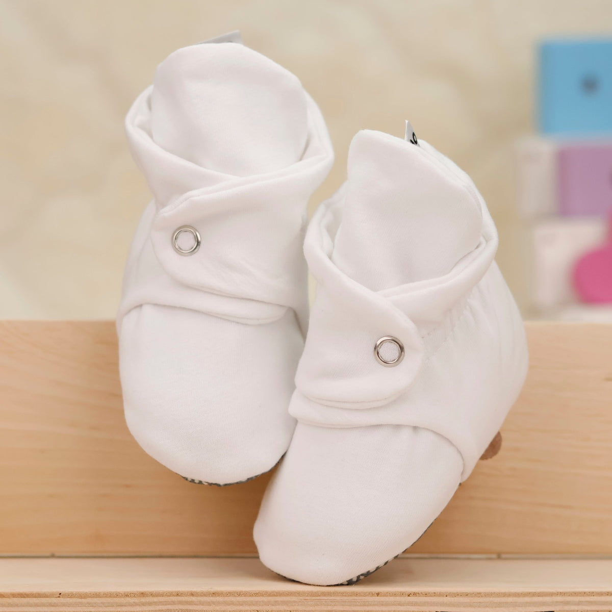 Organic Cotton Baby Booties, Non-Slip Sole, Cotton Newborn Booties Home Nursery Shoes, White - Baby Organic