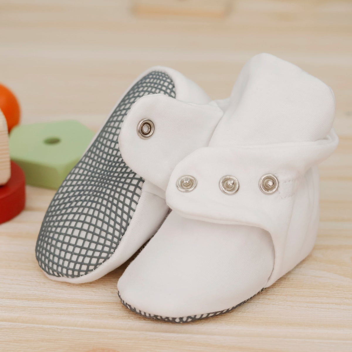 Organic Cotton Baby Booties, Non-Slip Sole, Cotton Newborn Booties Home Nursery Shoes, White - Baby Organic