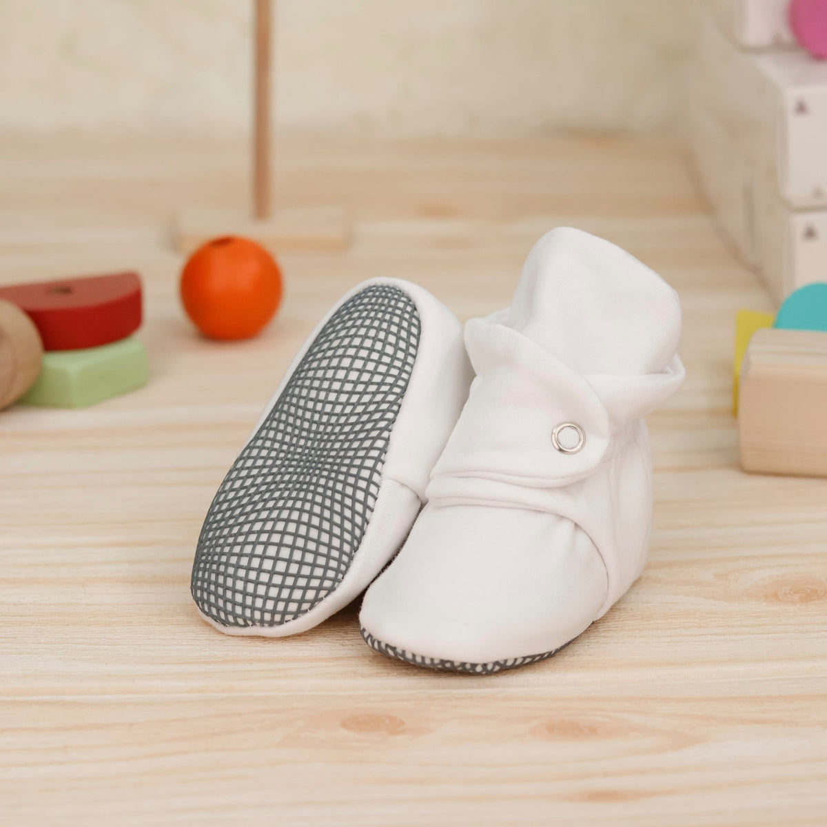 Organic Cotton Baby Booties, Non-Slip Sole, Cotton Newborn Booties Home Nursery Shoes, White - Baby Organic