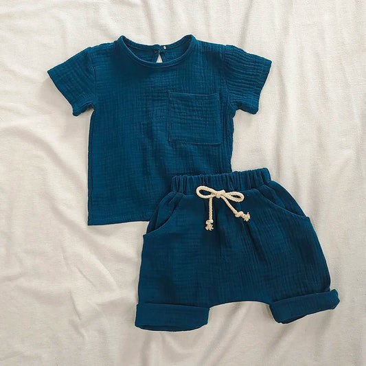 Organic Cotton Baby Clothes Set Summer Casual Tops Shorts for Boys Girls Set Unisex Toddlers 2 Pieces Kids Baby Outifs Clothing - Baby Organic