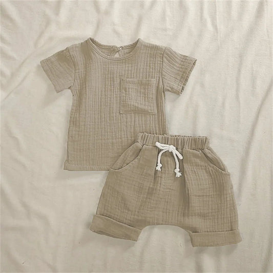 Organic Cotton Baby Clothes Set Summer Casual Tops Shorts for Boys Girls Set Unisex Toddlers 2 Pieces Kids Baby Outifs Clothing - Baby Organic