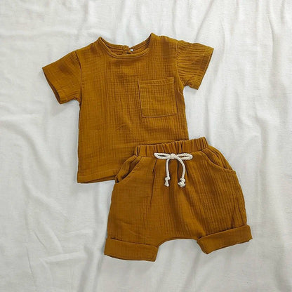 Organic Cotton Baby Clothes Set Summer Casual Tops Shorts for Boys Girls Set Unisex Toddlers 2 Pieces Kids Baby Outifs Clothing - Baby Organic