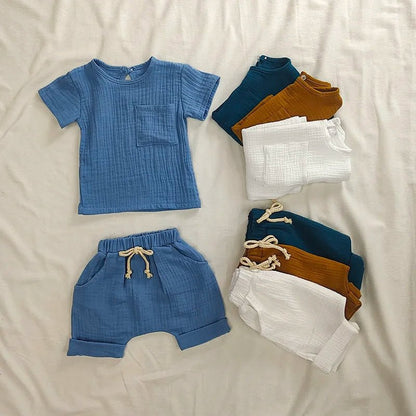 Organic Cotton Baby Clothes Set Summer Casual Tops Shorts for Boys Girls Set Unisex Toddlers 2 Pieces Kids Baby Outifs Clothing - Baby Organic