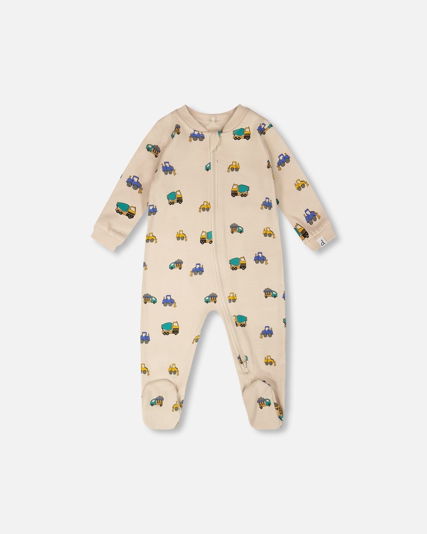 Organic Cotton Baby One-Piece Pajama with Beige Truck Print for newborns and infants