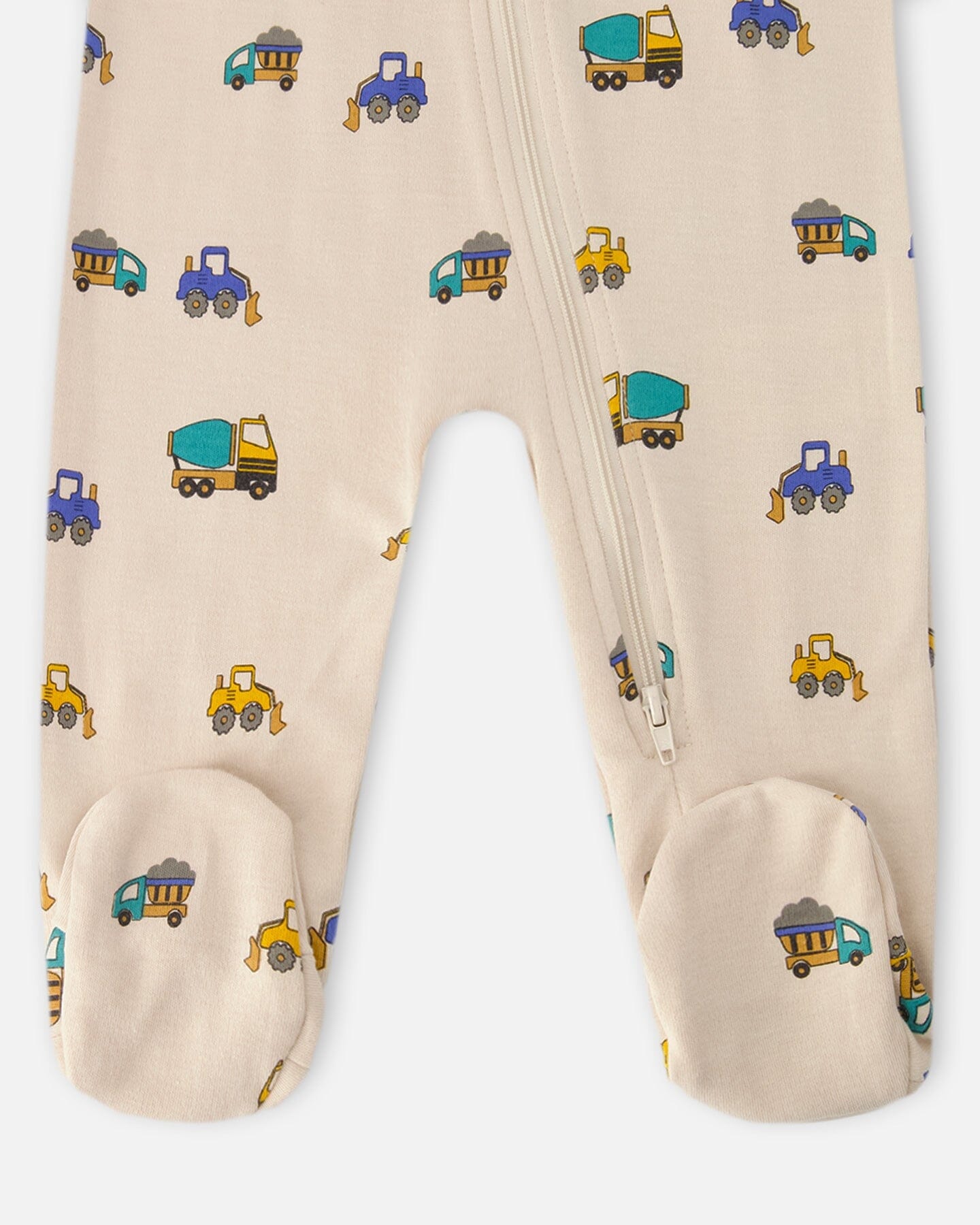 Organic Cotton Baby One-Piece Pajama with Beige Truck Print for newborns and infants