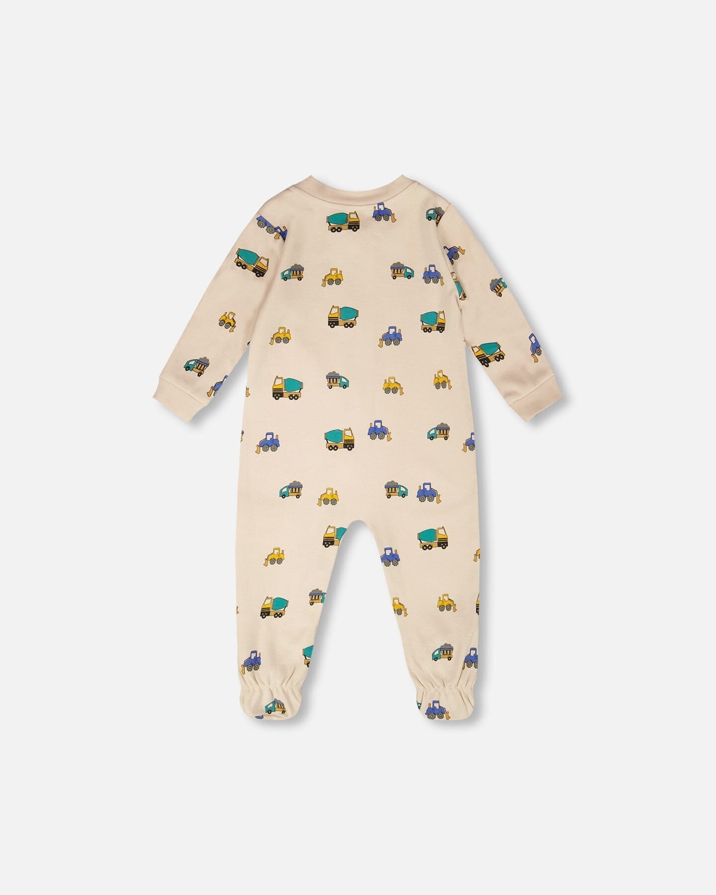 Organic Cotton Baby One-Piece Pajama with Beige Truck Print for newborns and infants