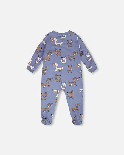 Organic Cotton Baby One-Piece Pyjama Blue Dog Print - Baby Organic